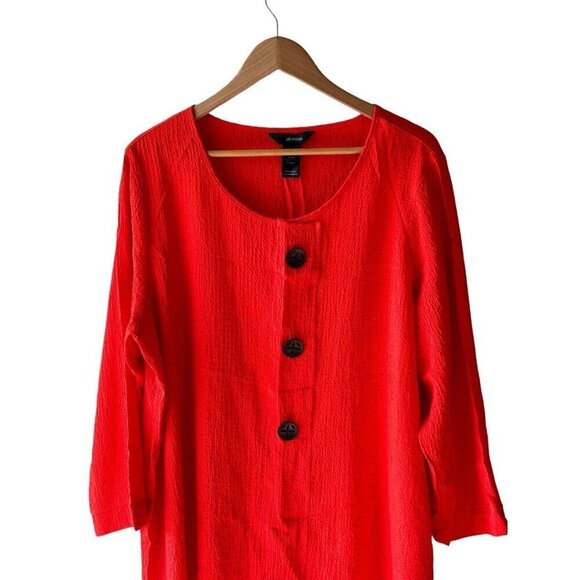 Ali Miles Size 1X Bright Orange Decorative Button Popcorn Textured Crinkle Top - Picture 3 of 8